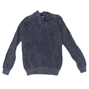 Retro Express Mens Shawl Collar Sweater Size Large Knit Pullover Dark Grey